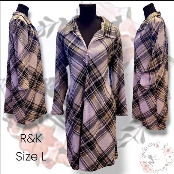 Dresses & Skirts - R&K Gray and Black Plaid Long Sleeve Dress. Size L